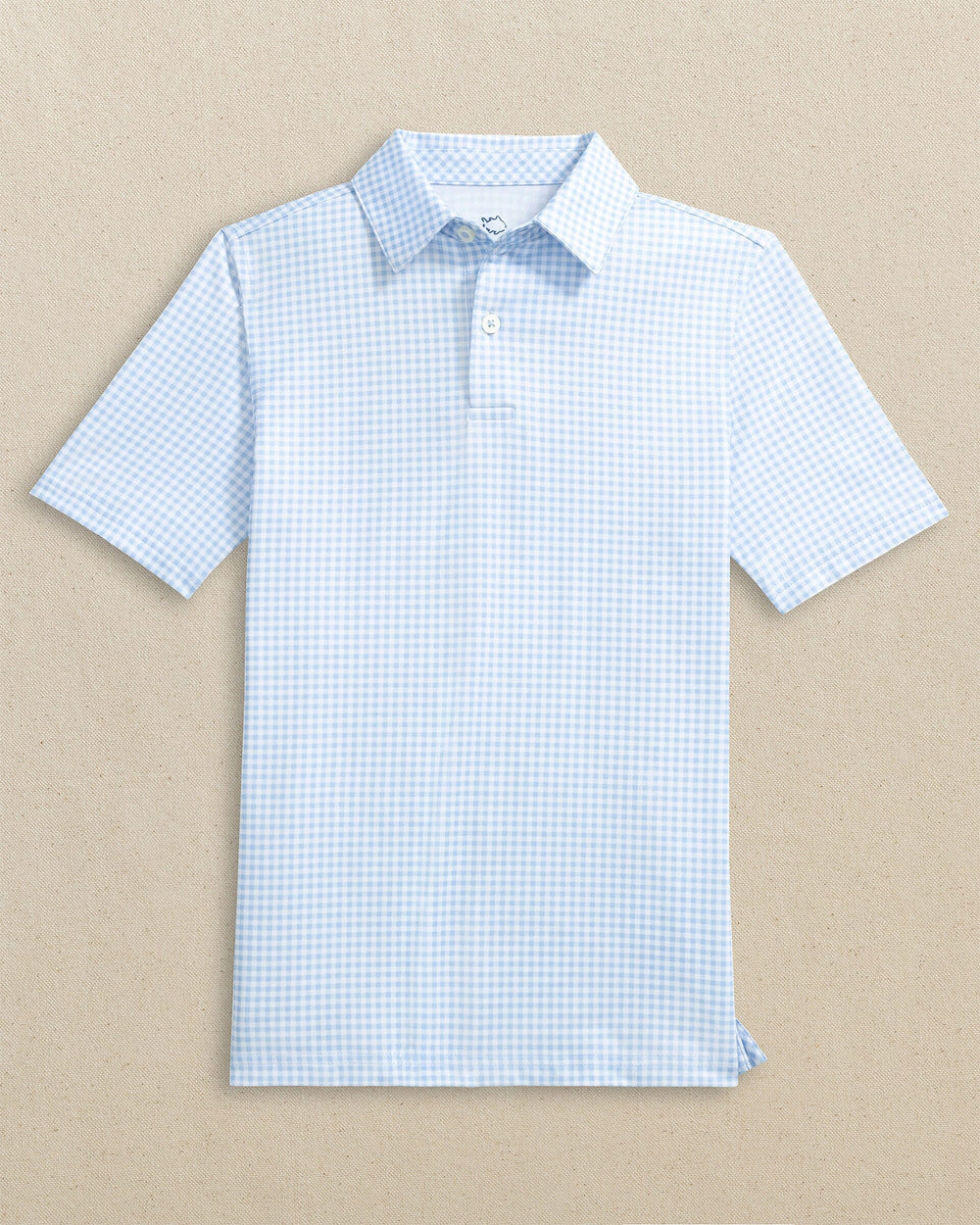 BOYS DRIVER GINGHAM PRINTED PERFORMANCE POLO - TIDE BLUE