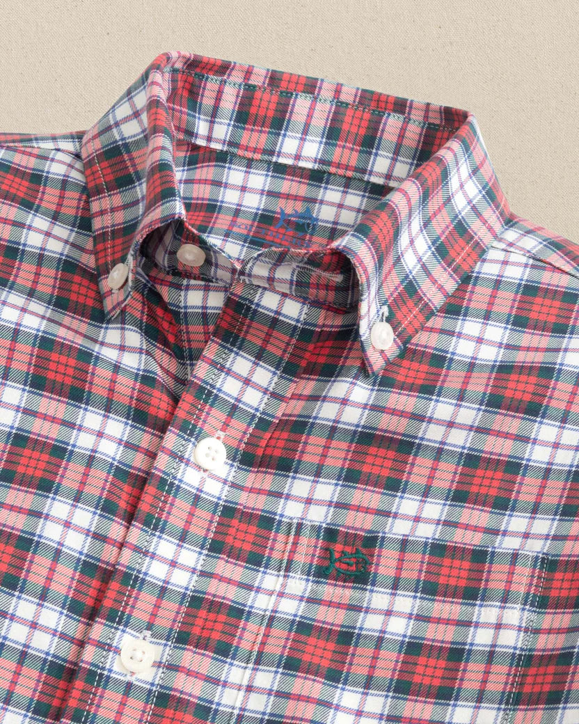 BOYS MACDUFF TARTAN SKIPJACK SPORT SHIRT - CRAB RED