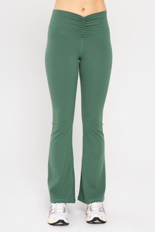 VENICE SCRUNCH WAIST FLARED PANTS - DARK BASIL