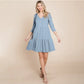 BABYDOLL V NECK BUTTON FRONT TIERED DRESS - BLUE
