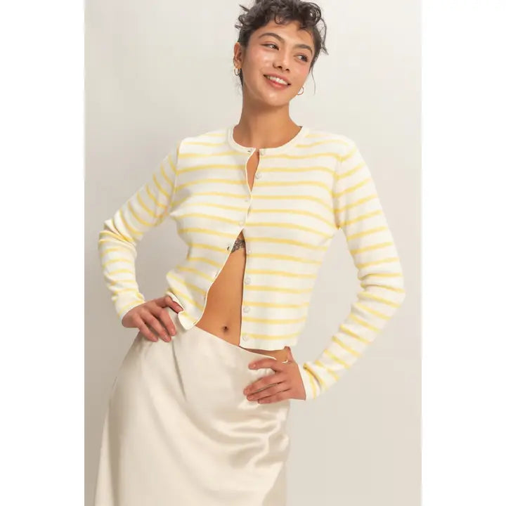 STRIPED BUTTON-UP CARDIGAN  - YELLOW