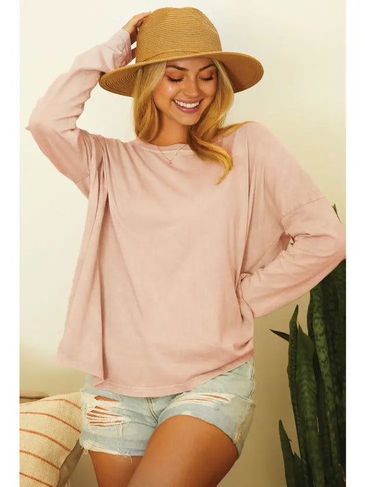 BASIC MINERAL LONG SLEEVE TOP - SOFT PINK