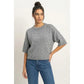 SEAM DETAIL SHORT SLEEVE KNIT TOP - HEATHER GRAY
