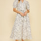 PRINT TIERED MIDI DRESS - BROWN