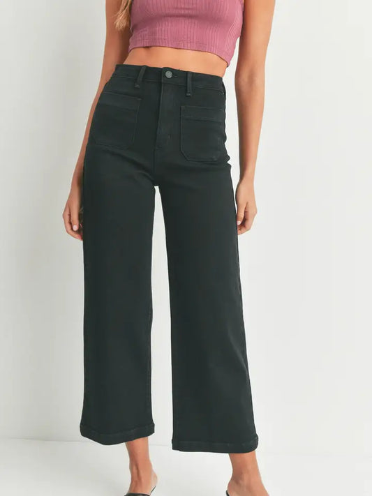 PATCH POCKET WIDE LEG JEANS - BLACK
