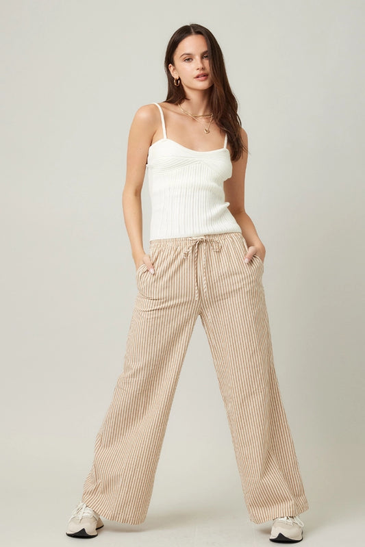 STRIPED WIDE LEG PANTS - TAUPE