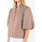 STRIPE BUTTON DOWN TOP - BROWN