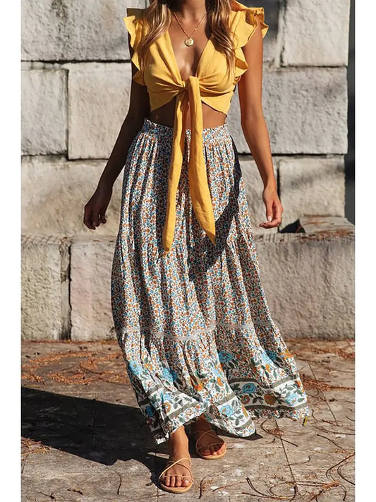 POLKA DOT RUFFLE MAXI SKIRT - BEIGE