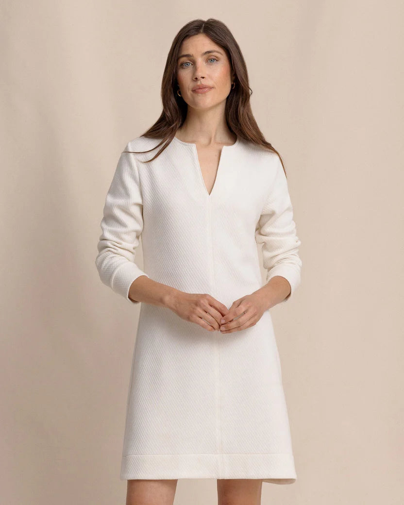 CADY JACQUARD DRESS - SAND WHITE