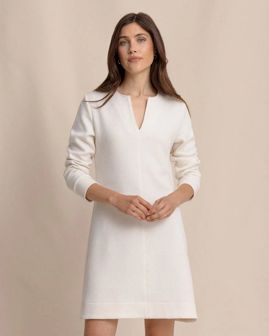 CADY JACQUARD DRESS - SAND WHITE