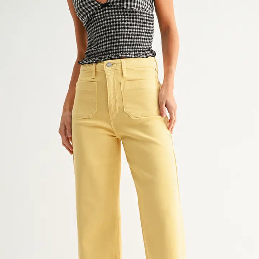 PATCH POCKET WIDE LEG JEANS - YELLOW