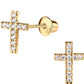 14K GOLD-PLATED CROSS CZ EARRINGS BAPTISM OR COMMUNION GIFT