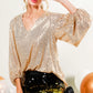 V NECK BALLOON SLEEVE SEQUIN TOP - GOLD