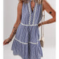 STRIPED PRINT RIC-RAC TRIM SLEEVELESS MINI DRESS