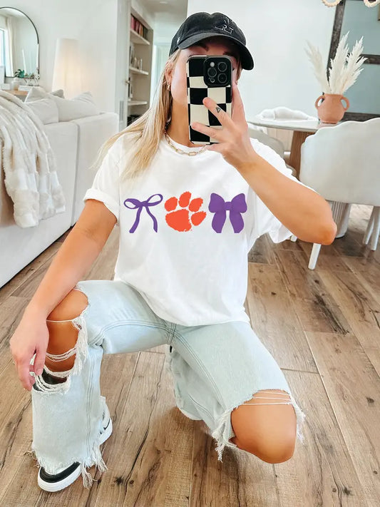 CLEMSON TIGER BOWS PURPLE ADULT GRAPHIC TEE