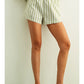 STRIPED ELASTIC BAND WAIST SHORTS - SAGE