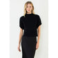 MOCK NECKLINE SUEDE TOP - BLACK
