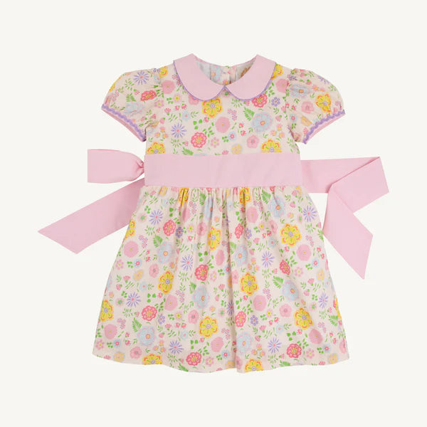 CINDY LOU SASH DRESS BOCA GANDE BEGONIA WITH HAMPTONS HOT PINK