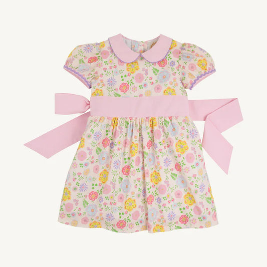 CINDY LOU SASH DRESS BOCA GANDE BEGONIA WITH HAMPTONS HOT PINK