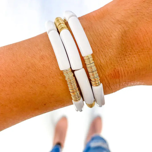 SMALL WHITE -GOLD DISCS BRACELET