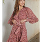 SANGRIA LOVE BISHOP SLEEVE MINI WRAP DRESS - MAUVE/SANGRIA