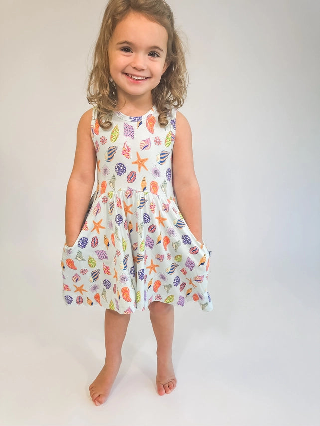 SLEEVELESS POCKET DRESS - SEASHELLS