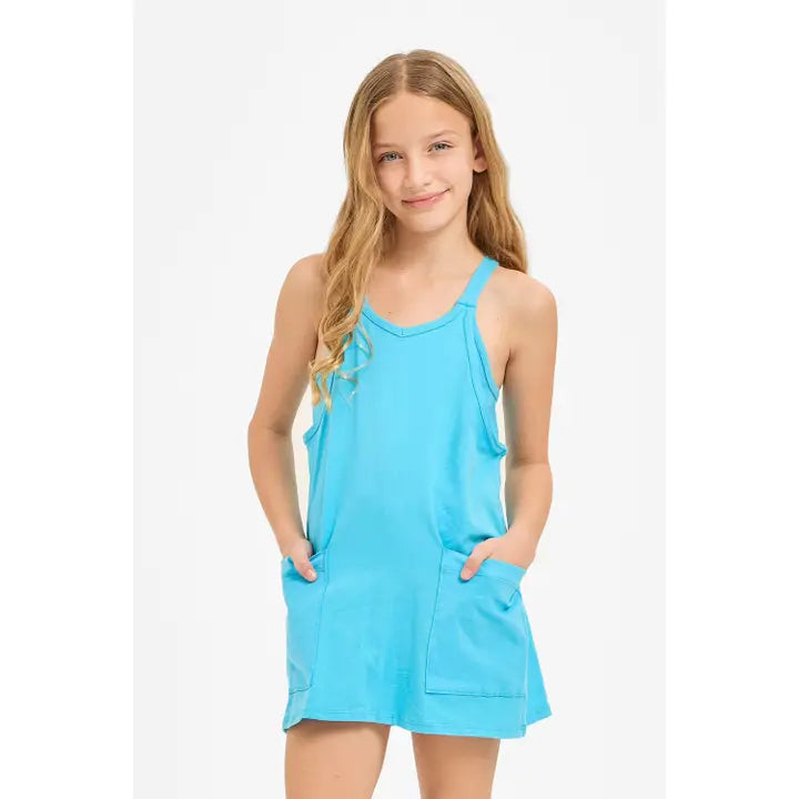 RELAXED TANK ROMPER - BLUE AQUA