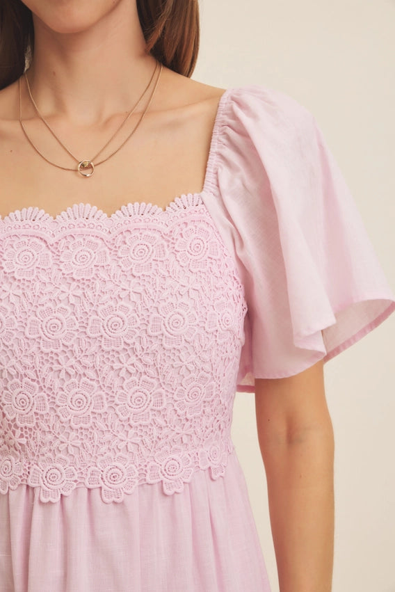 TIERED FLORAL MIDI DRESS - BALLERINA PINK
