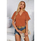 SOLID V NECK HEM BUTTERFLY SLEEVE BLOUSE - RUST