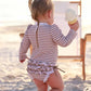 LONG SLEEVE RASH GUARD WITH RUFFLE BOTTOM - SANDY STRIPES