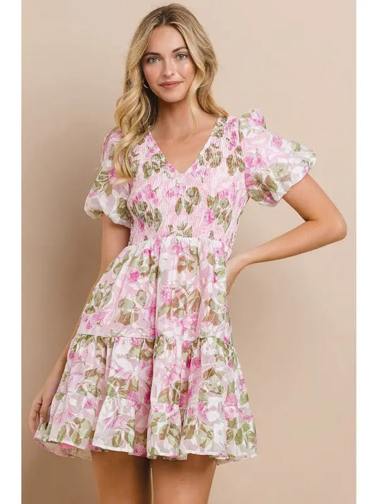 FLORAL TIERED DRESS - PINK