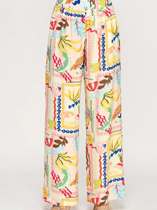 AUMMER PRINT ELASTIC WAIST PANTS - MULTI