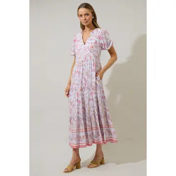 HANSON FLORAL TIERED MAXI DRESS - LIGHT BLUE/MULTI