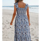 BOHO PRINT SQUARE NECK SHORT SLEEVE MAXI DRESS