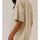 SHORT SLEEVE ROUND NECK OVERSIZED STRIPE T-SHIRT - BEIGE CREAM STRIPE