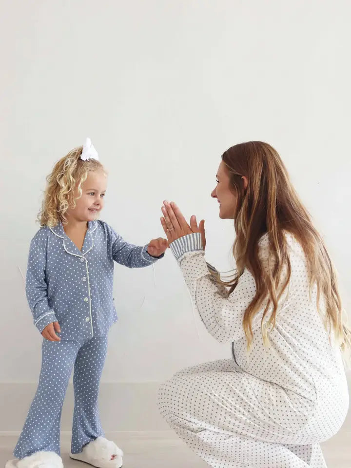 GIRLS TWO-PIECE FLARE LOUNGE SET - SNUGGLE SPOTS BLUE
