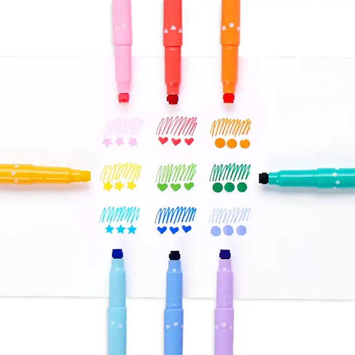 CONFETTI STAMP DOUBLE-ENDED MARKERS - SET OF 9