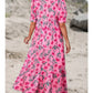 FLORAL PRINT V NECK SHIFT SIDE POCKETS LONG DRESS