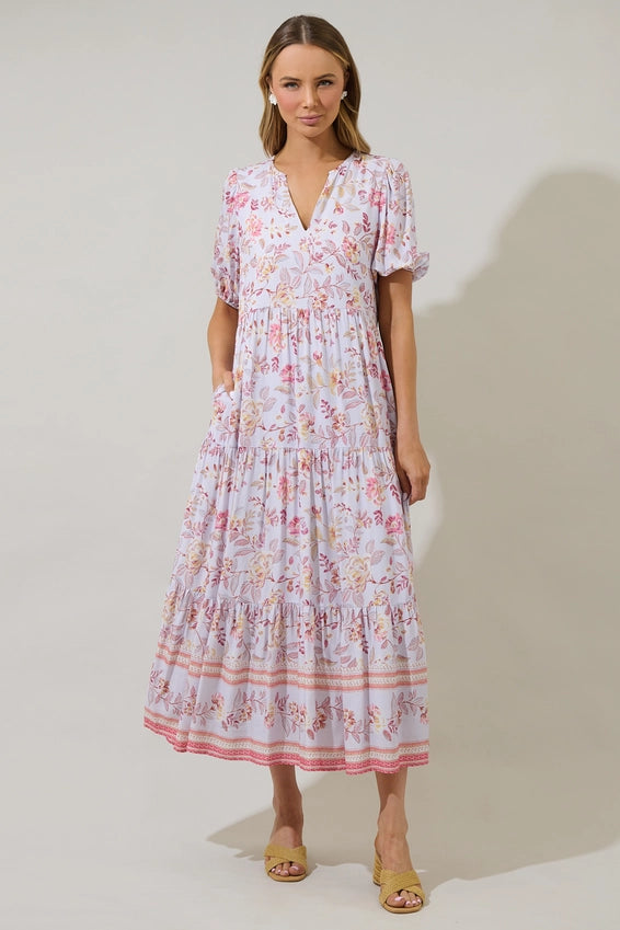 HANSON FLORAL TIERED MAXI DRESS - LIGHT BLUE/MULTI