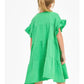 RUFFLE SLEEVE TIERED GAUZE DRESS - GREEN