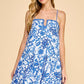 FLORAL PRINTED STITCH DETAIL DRESS - BLUE
