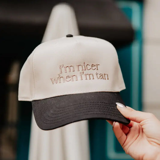 I'M NICER WHEN I'M TAN TWO TONED RETRO HAT -  BLACK/TAN