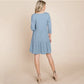 BABYDOLL V NECK BUTTON FRONT TIERED DRESS - BLUE