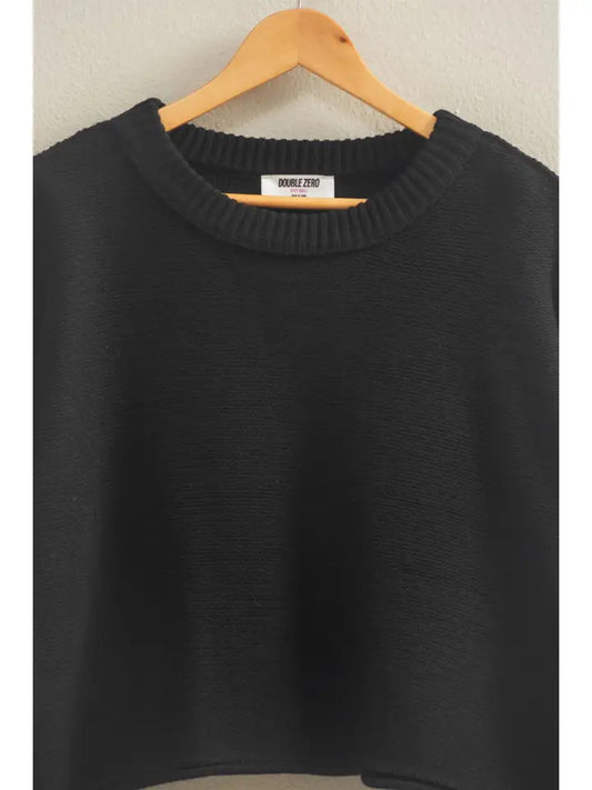 CROPPED OVERSIZED SWEATER - BLACK