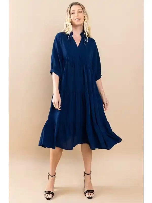 TIERED MIDI DRESS - NAVY