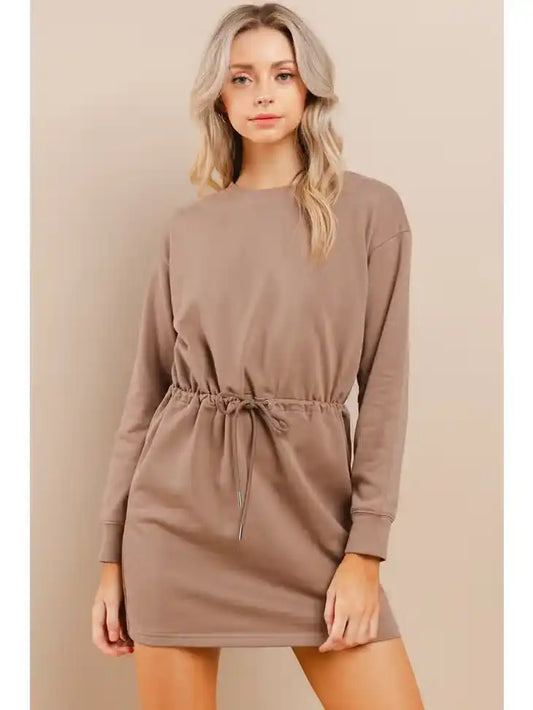 LONG SLEEVE SHIFT DRESS - MOCHA