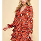 ABSTRACT PRINTED LONG SLEEVE DRESS - RED