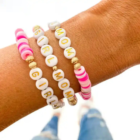 GIRLS MOM PINK AND WHITE BRACELET