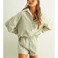 STRIPED BUTTON DOWN LINEN SHIRT - SAGE