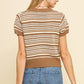 EYELET STRIPE SWEATER - BROWN/IVORY